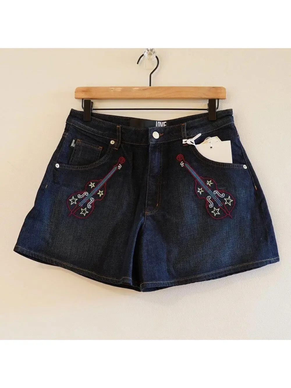 Love Moschino Guitar Embroidered Denim Shorts